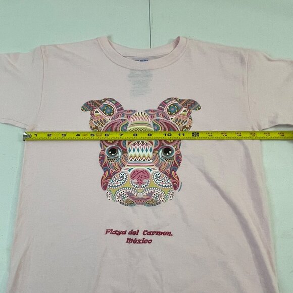 Pink Short Sleeve Tee With Colorful Dog Design Playa Del Carmen México Print - Picture 6 of 7